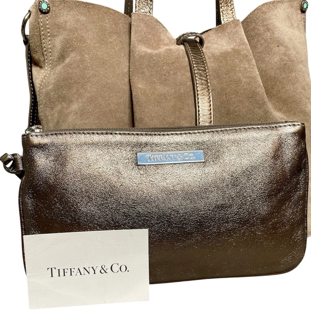 Tiffany & Co. Reversible Bronze Leather & Suede Tote Bag w/ Pochette